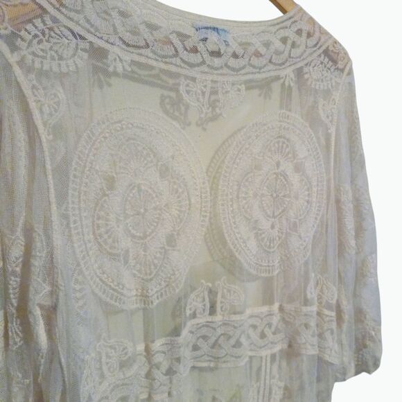 Rebellion Again Lace Kimono-Medium-Duster-Sheer-3/4 Sleeve-Boho-Swim Cover - Picture 6 of 9